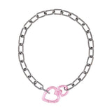 Choker Elos Mosquetão Coração Isla Galerias Cor Gráfite e Rosa