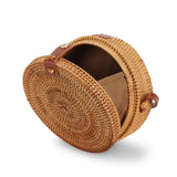 Bolsa de Palha Rattan Redonda Isla Galerias Artesanal Cor Natural com Fecho de Pressao