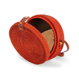 Bolsa de Palha Rattan Redonda Isla Galerias Artesanal Cor Vermelha