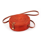 Bolsa de Palha Rattan Redonda Isla Galerias Artesanal Cor Vermelha