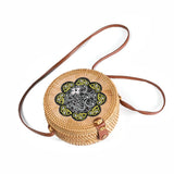 Bolsa de Palha Rattan Redonda Isla Galerias Artesanal Cor Natural com Estampa