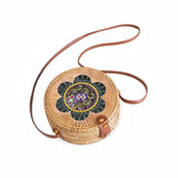 Bolsa de Palha Rattan Redonda Isla Galerias Artesanal Cor Natural com Estampa