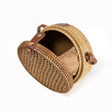 Bolsa de Palha Rattan Redonda Isla Galerias Artesanal Cor Natural Trançada