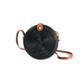 Bolsa de Palha Rattan Redonda Pequena Ilha Galerias Artesanal Cor Preta